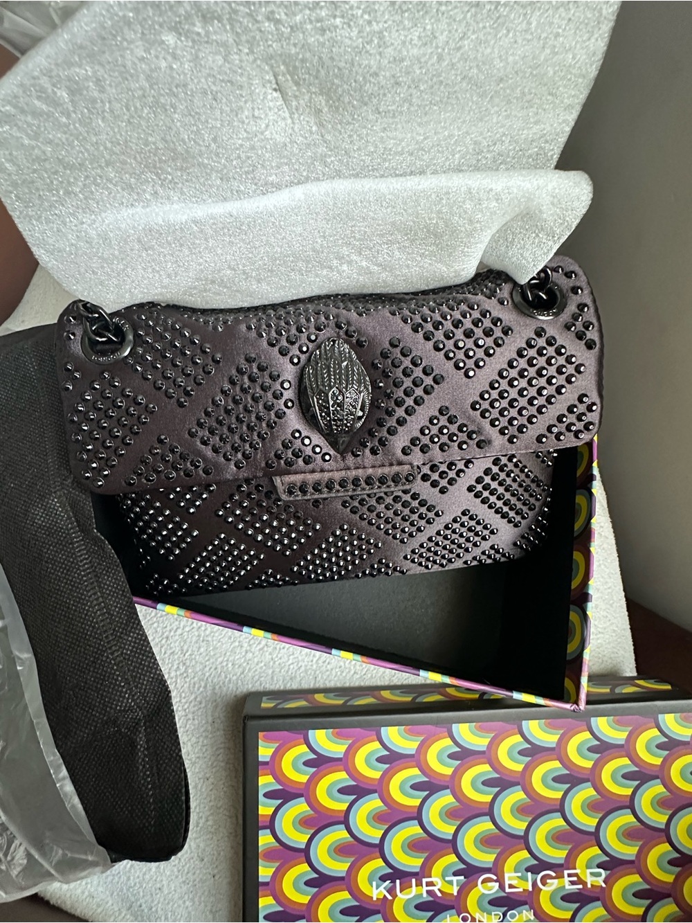 Kurt Geiger Deep Plum Studded Leather Shoulder Bag
